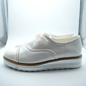 Glister Janice-06 Womens White Patent Cap Toe Platform Oxford Silver Sole Size 6